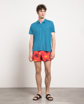 Vilebrequin Blue pyramid linen polo shirt PYRE9O00