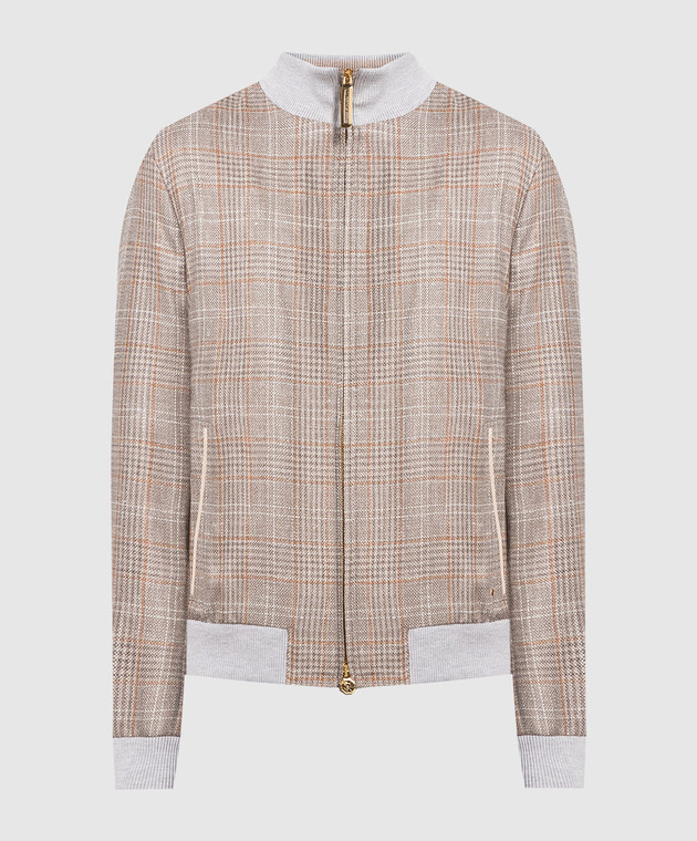 Stefano Ricci Brown checked wool, silk, linen and cashmere jacket