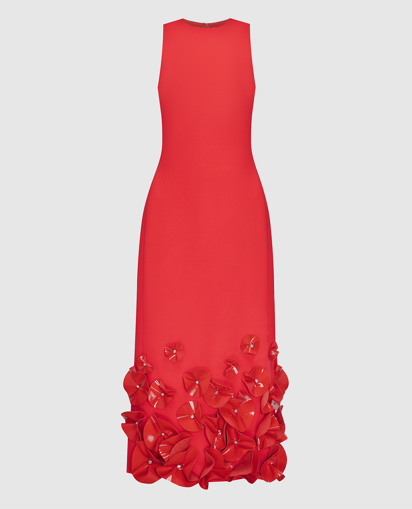 

Red dress made of wool with floral appliqué David Koma