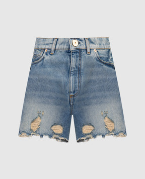 Balmain Blue distressed shorts with logo embroidery CF1MA120DE04
