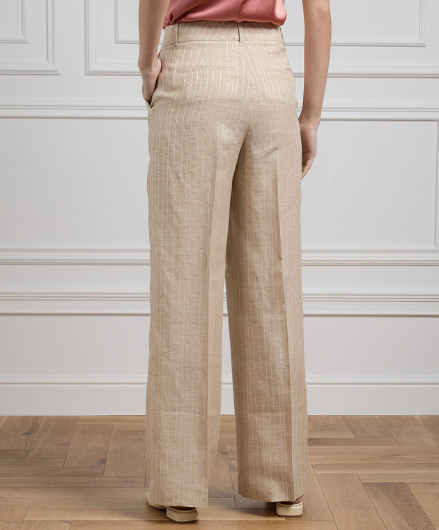 Peserico - Beige striped linen pants P0433507554 - shop with
