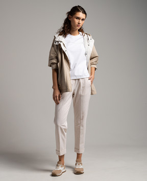 Peserico Beige melange pants with monil chain P04715J002379