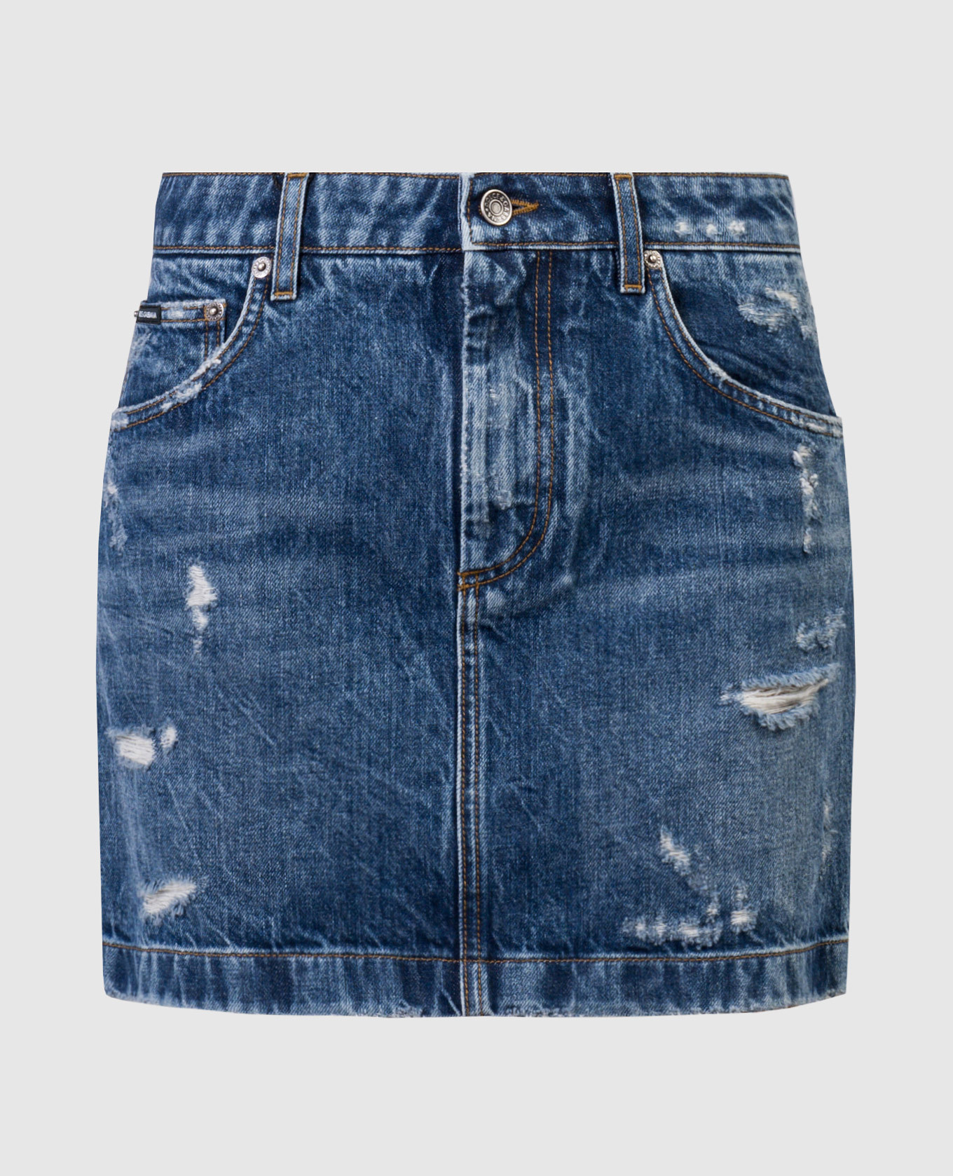 

Blue denim mini skirt with slits and logo Dolce&Gabbana