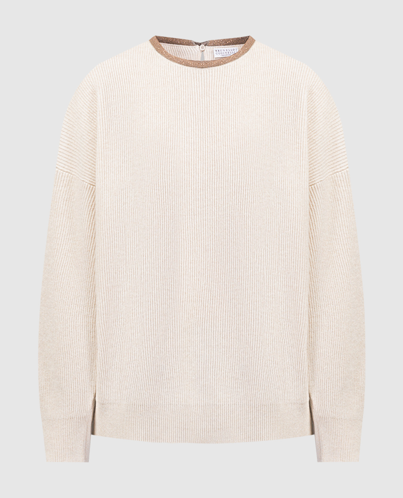 

Beige cashmere ribbed sweater with monil chain Brunello Cucinelli