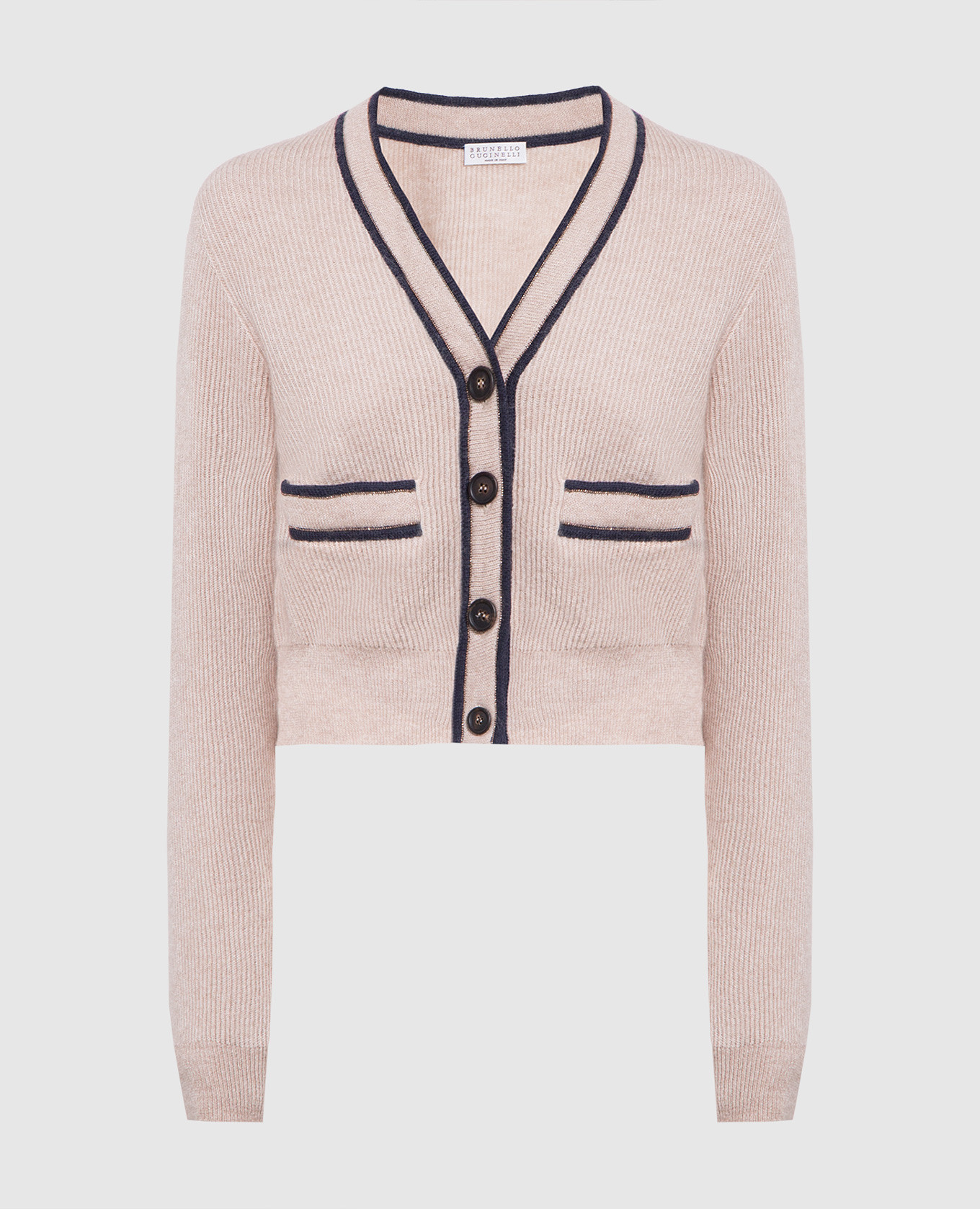 Beige cardigan with monil chain brunello cucinelli