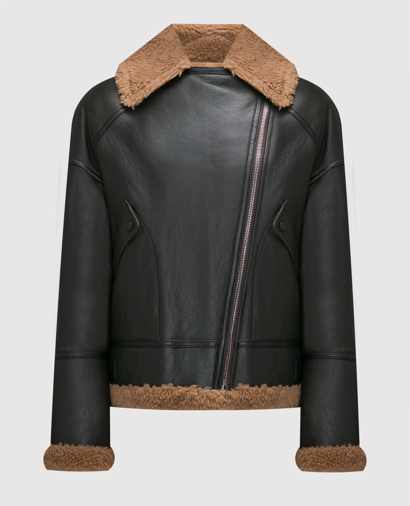 Yves Salomon - Brown leather jacket with fur 24WYV60060MEGO