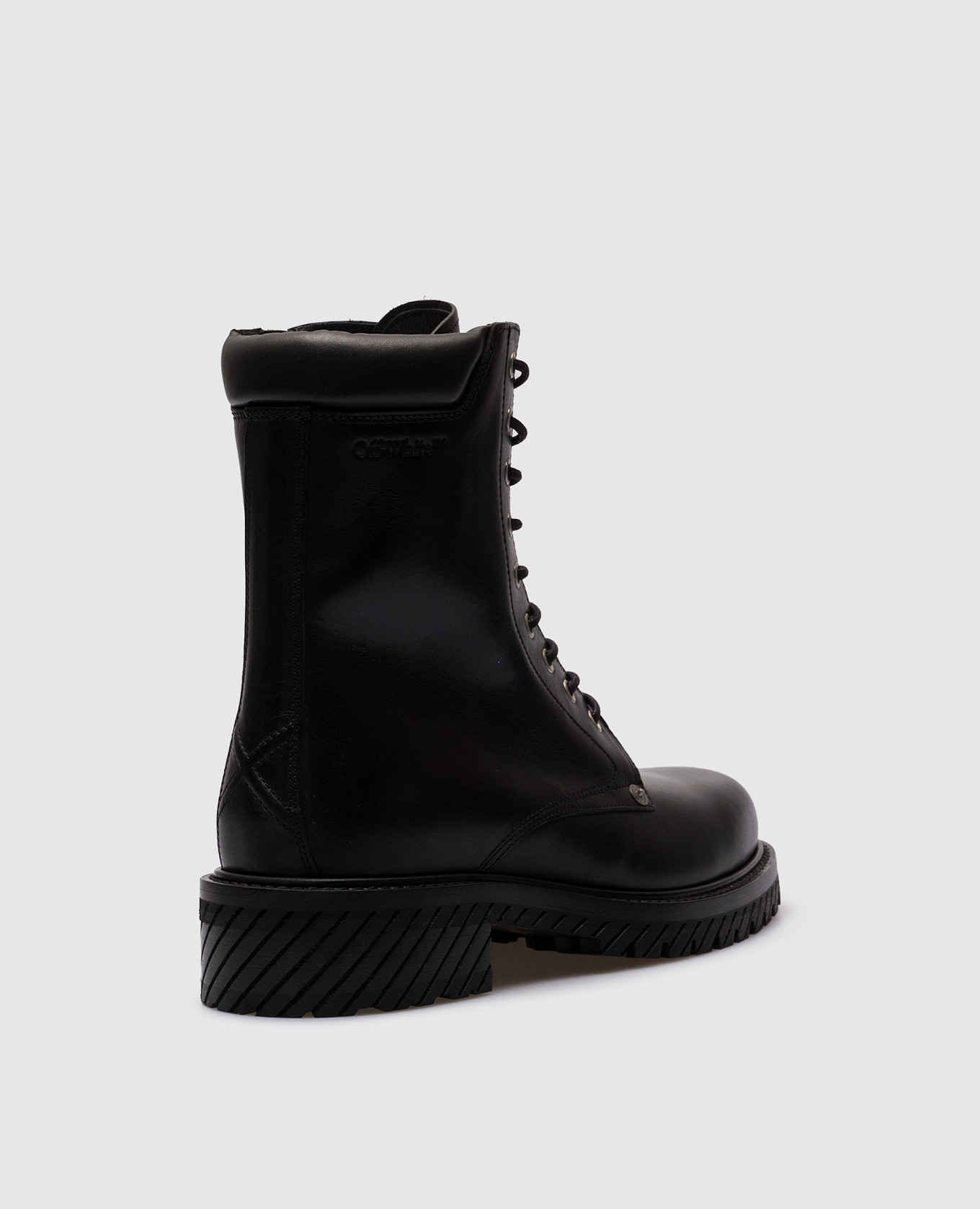 

Black Leather Combat Lace Up Boots Off-White