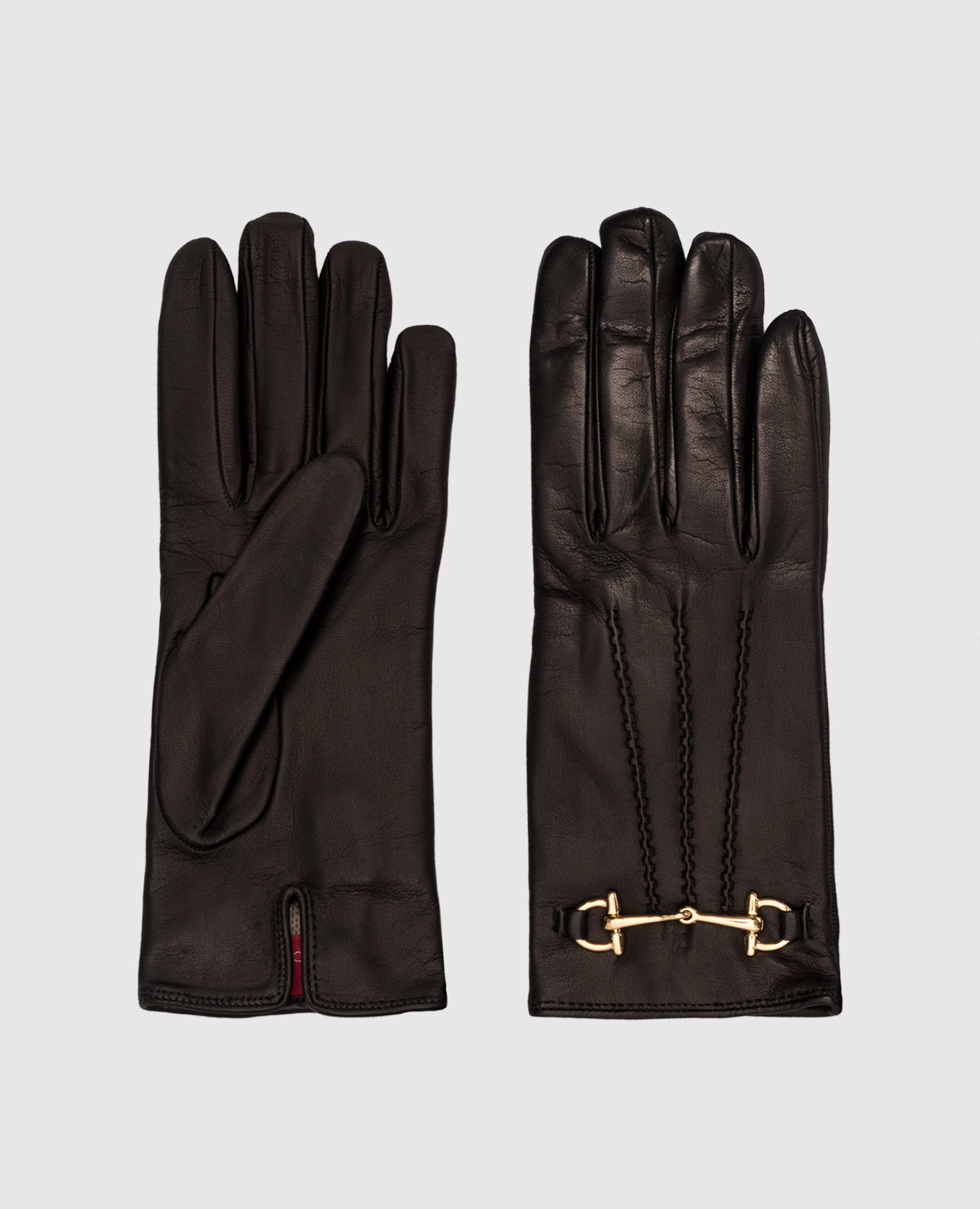 

Black leather gloves with a chain Caridei, Черный