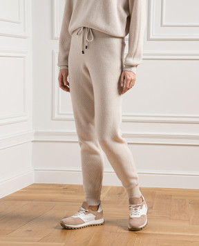 Peserico Beige wool, silk and cashmere joggers with monil chain S94051F129018C