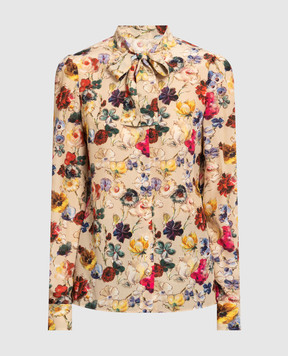 Dolce&Gabbana Beige silk blouse with floral print F5I11TTS1JR