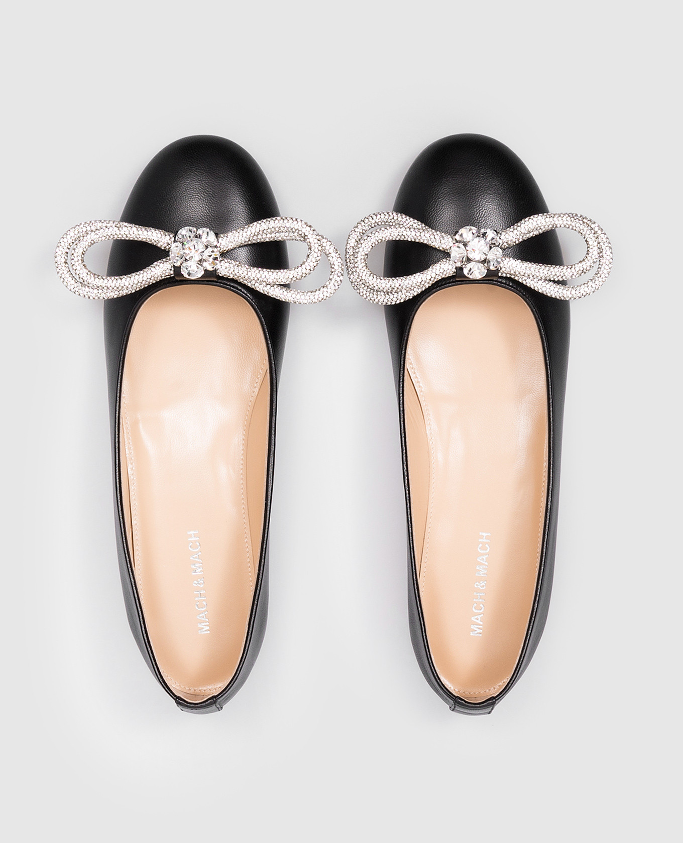 

Black double bow leather ballet flats with crystals Mach&Mach