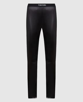 Tom Ford Black leather leggings with a logo pattern PAL672LEX224