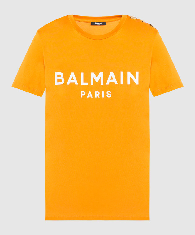 【関税込み】Balmain オレンジ フロック Tシャツ Balmain - Orange t-shirt with logo print AF1EF005BB02 - shop
