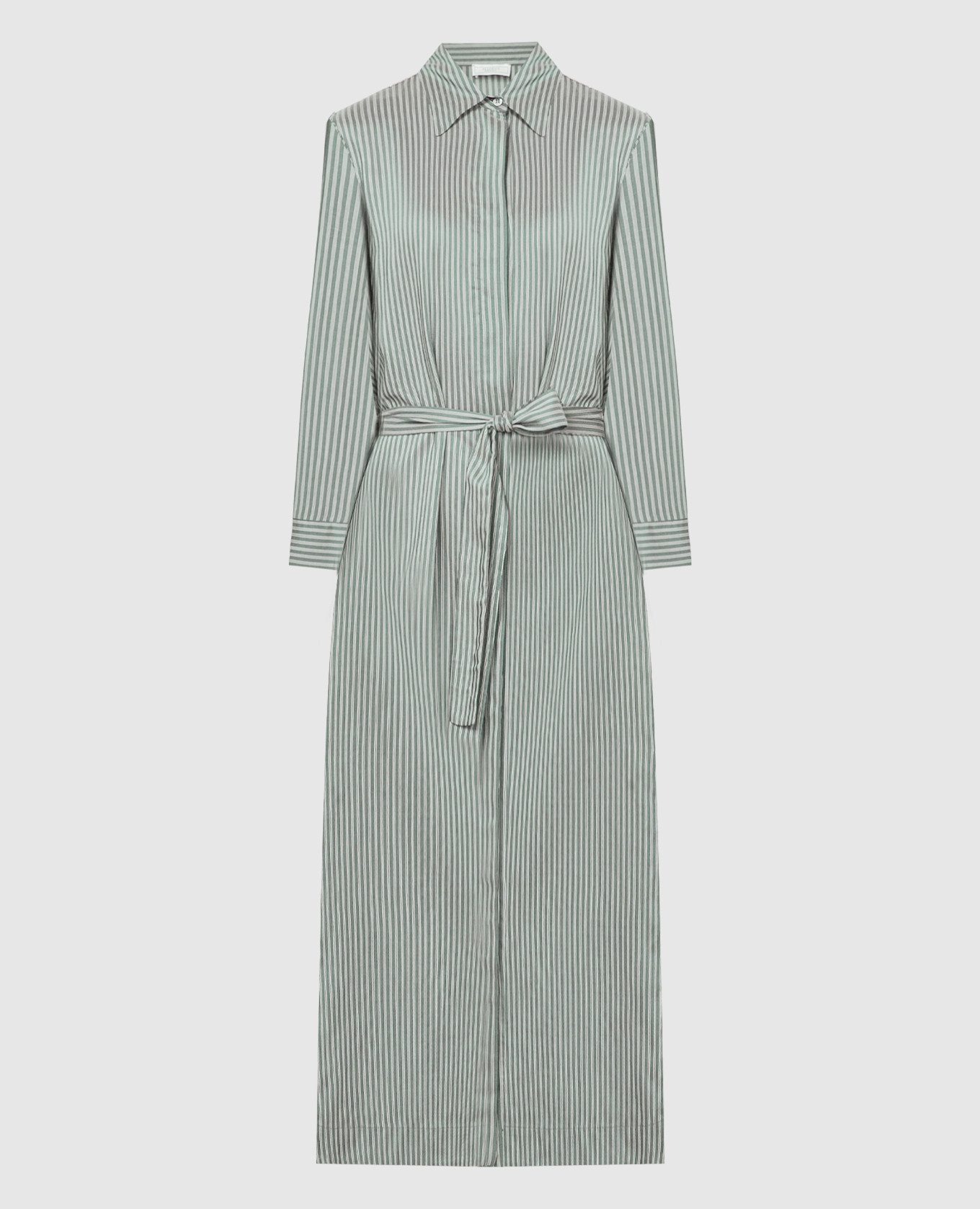 

Green linen striped shirt dress with monil chain Peserico