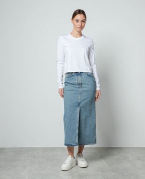 Lou Lou Studio Rona midi blue denim skirt with logo patch RONA