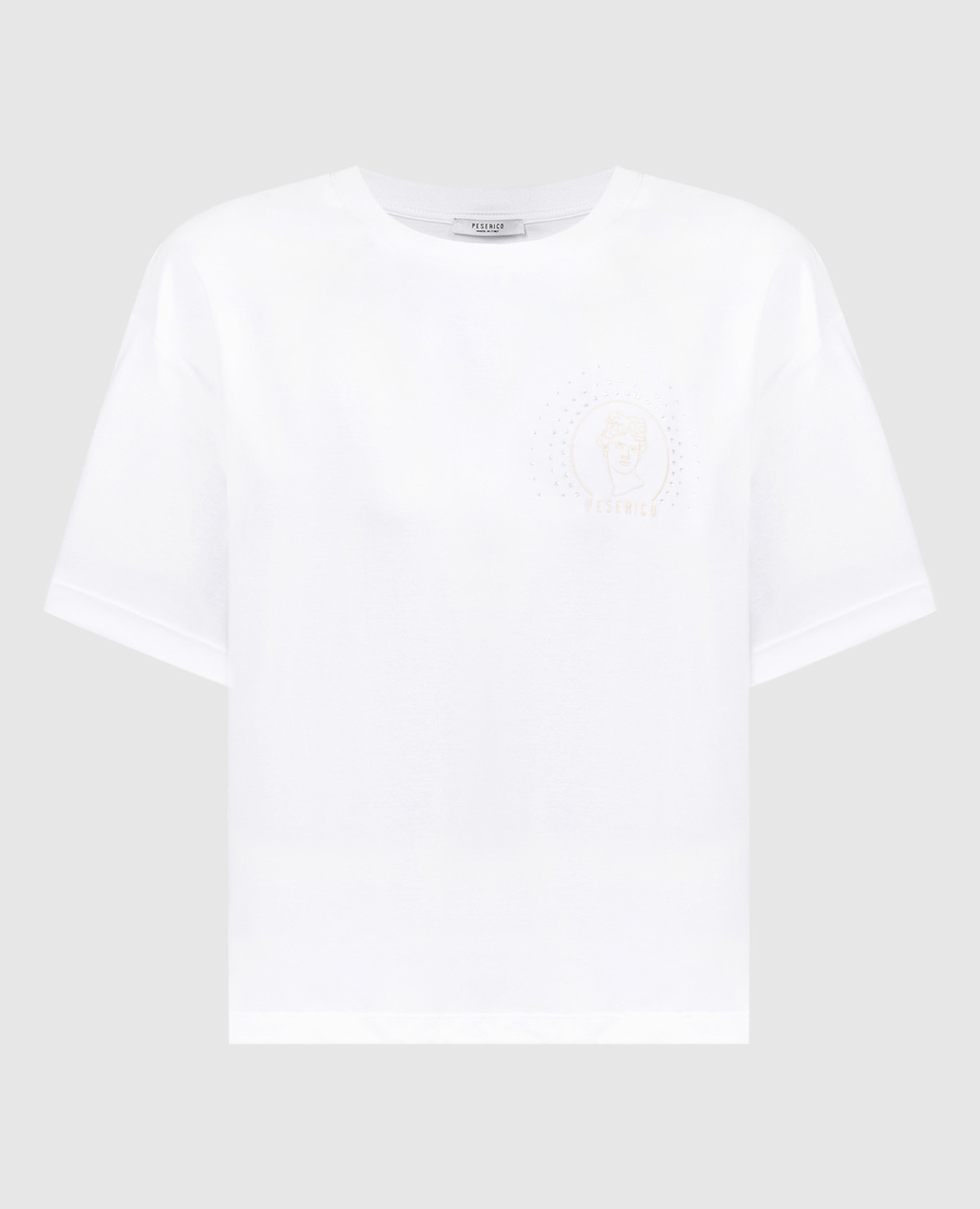 White t-shirt with crystal logo embroidery peserico