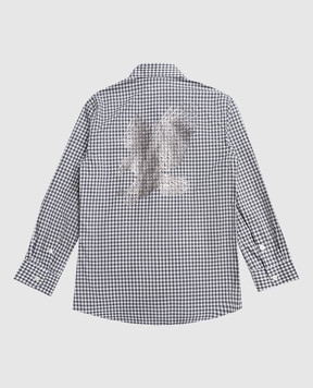 Stefano Ricci Children's gray checked shirt with textured logo YC004123M1812