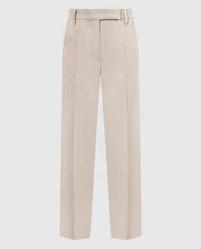 Brunello Cucinelli Beige linen trousers with monil ecolathoon chain MH579P8587