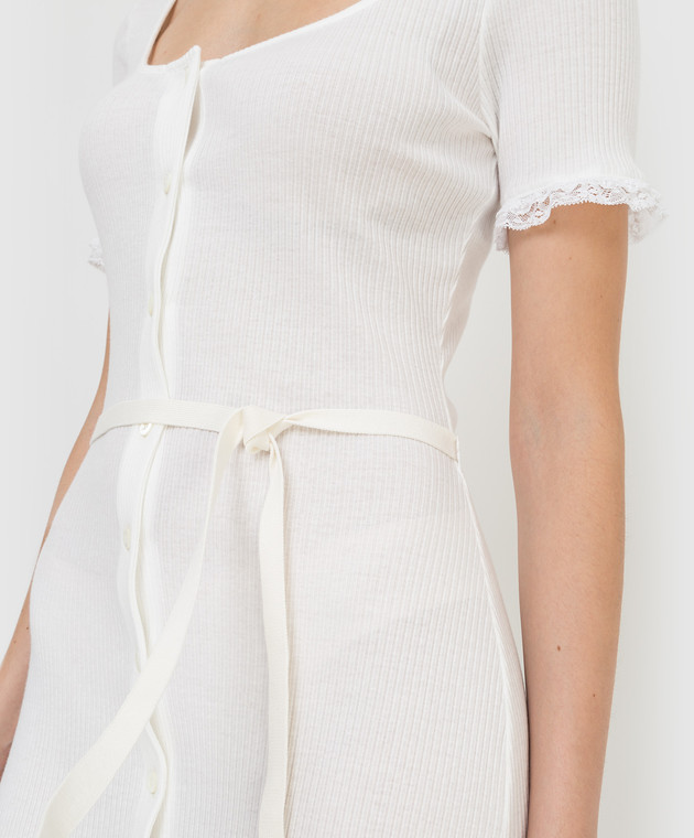 chinese dress ladies MIU MIU Size 36 Lace Collar Striped Dress With Crystal Cotton White/Bl