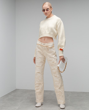 Heron Preston Beige jeans with holes HWYA017F23FAB001