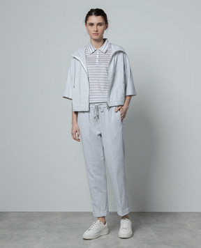 Peserico Gray melange pants with monil chain P04715J002379