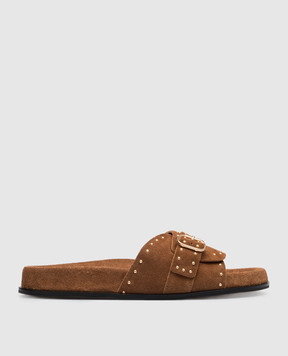 Twinset Brown suede flip flops with rivets 231TCT196