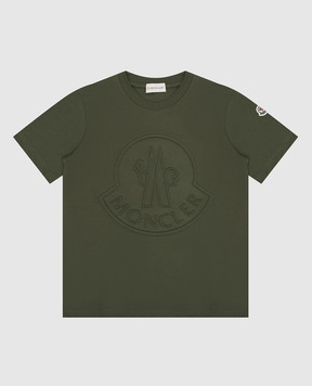 Moncler ENFANT Children's green t-shirt with textured logo 8C0001283907810
