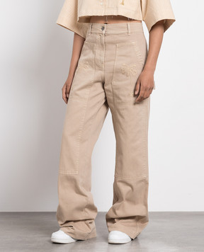 Palm Angels Beige cargo jeans with embroidery PWCF008E23FAB001