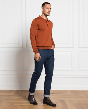 ISAIA Brown wool, silk and cashmere polo shirt MG8087Y0374