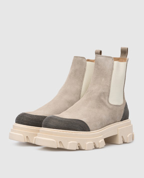 Babe Pay Pls Gray suede chelsea boots with monil chain 762