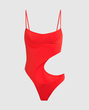 Thierry Mugler Body rojo con recortes rizados. 22S2BO01761097