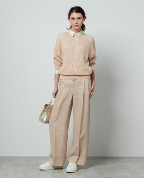Peserico Beige striped linen pants with sequins PM4307Z07554
