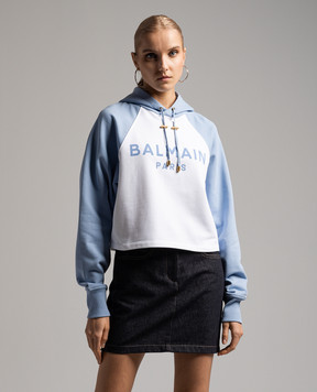 Balmain Blue hoodie with logo print CF1JP034BB02