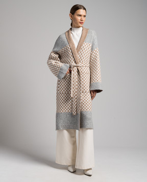 Vicolo Beige coat in a geometric pattern 77026R