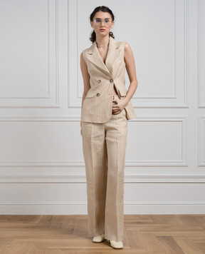 Peserico Beige striped linen pants P0433507554