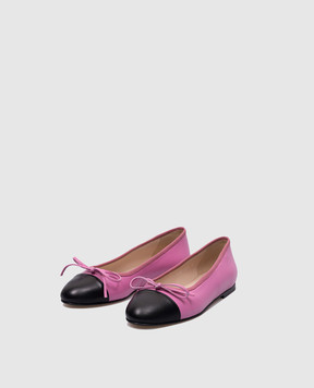 Babe Pay Pls Pink leather ballet flats with a bow 21515271281004