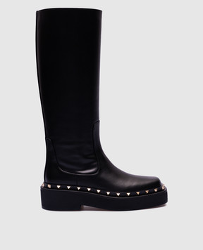 Valentino Rockstud Black Leather Boots 3W2S0HD8RPX