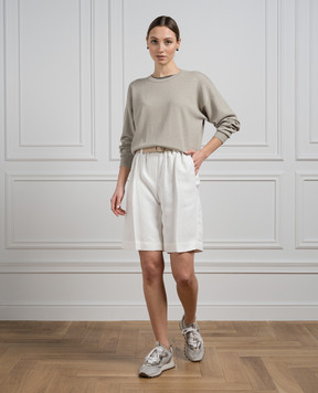 Brunello Cucinelli Gray cashmere sweater with monil chain M12189310