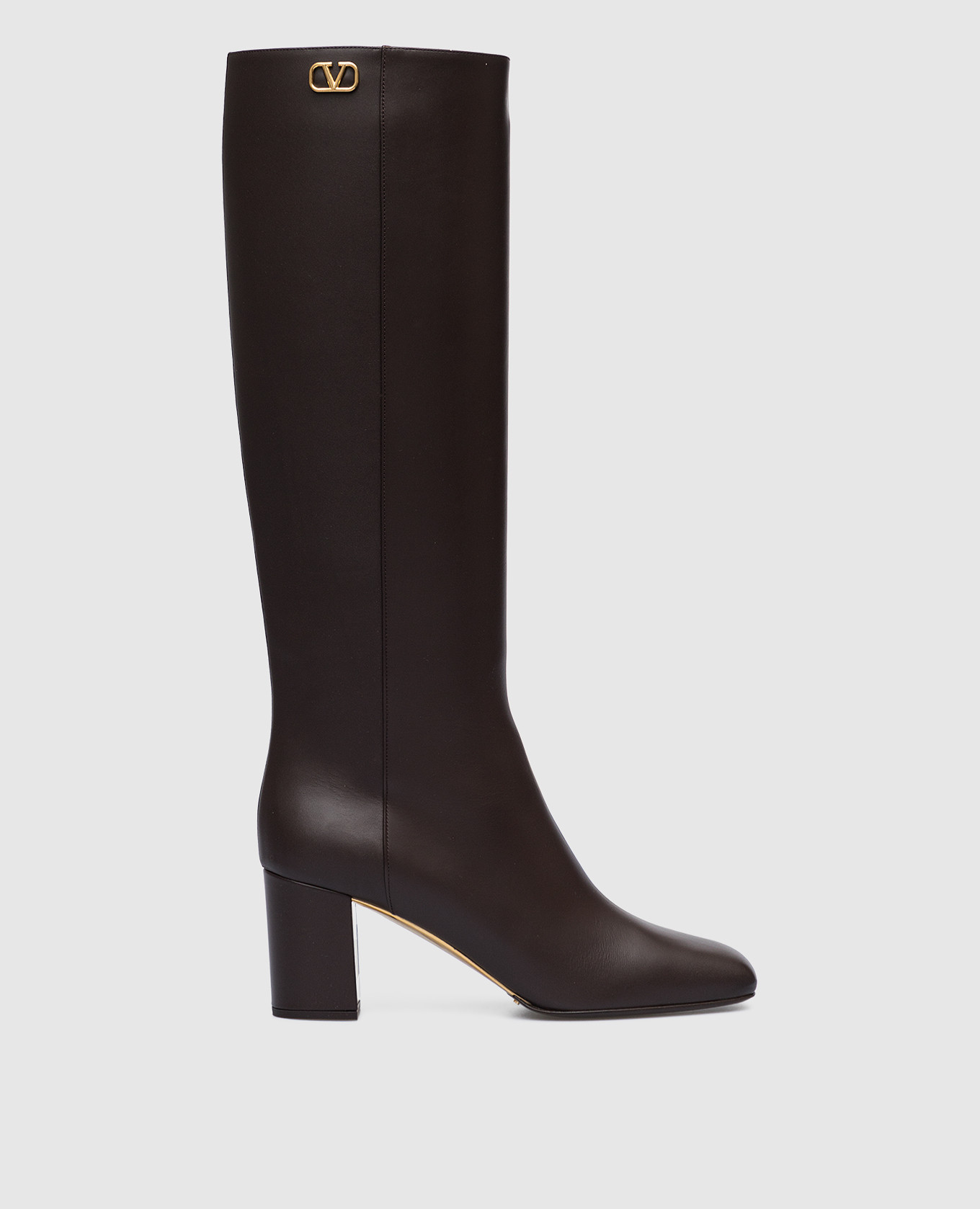 

Dark brown leather boots with metal VLogo Signature Valentino, Коричневый