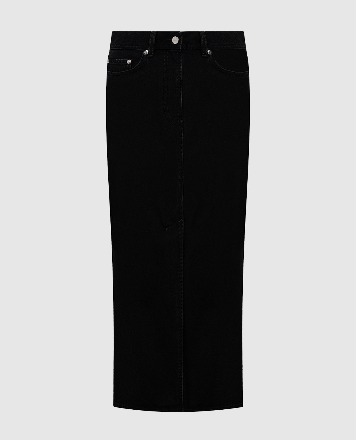 

Rona black midi denim skirt with logo patch Lou Lou Studio, Черный