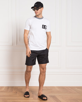 Dolce&Gabbana Black swim shorts with logo patch M4E45TFUSFW