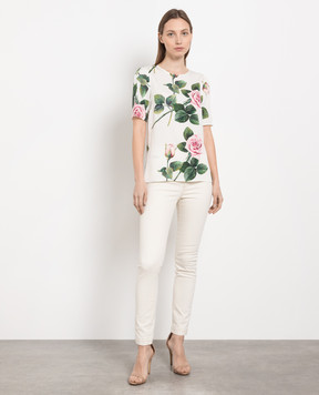 Dolce&Gabbana White silk blouse with Rose print F7U27TFSAZD