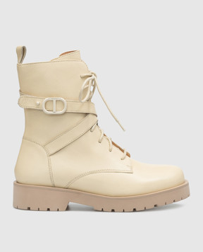 Twinset Beige leather boots with logo 232TCP050