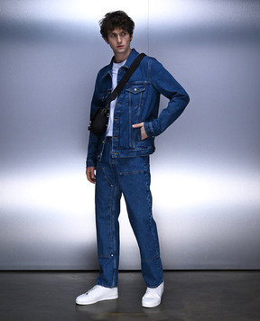 Palm Angels Blue denim jacket with textured logo PMYE027R24DEN001