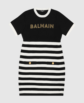 Balmain Children's black dress with a wool stripe BT1B61W00121214