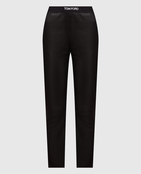Tom Ford Black leather leggings with contrast logo PAL718LEX224