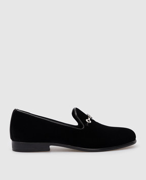 Stefano Ricci Children's black velor slippers YRU59CG864VL
