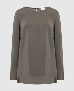 Brunello Cucinelli Khaki silk blouse with manil chain MF948DA110