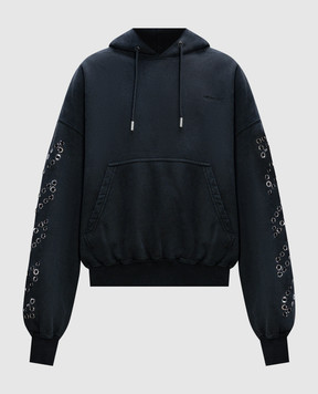 Off-White Gray logo eyelet hoodie OMBB118F23FLE012