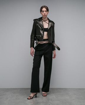 Nensi Dojaka Black pants made of wool with a cutout and lace-up NDAW23TRS037